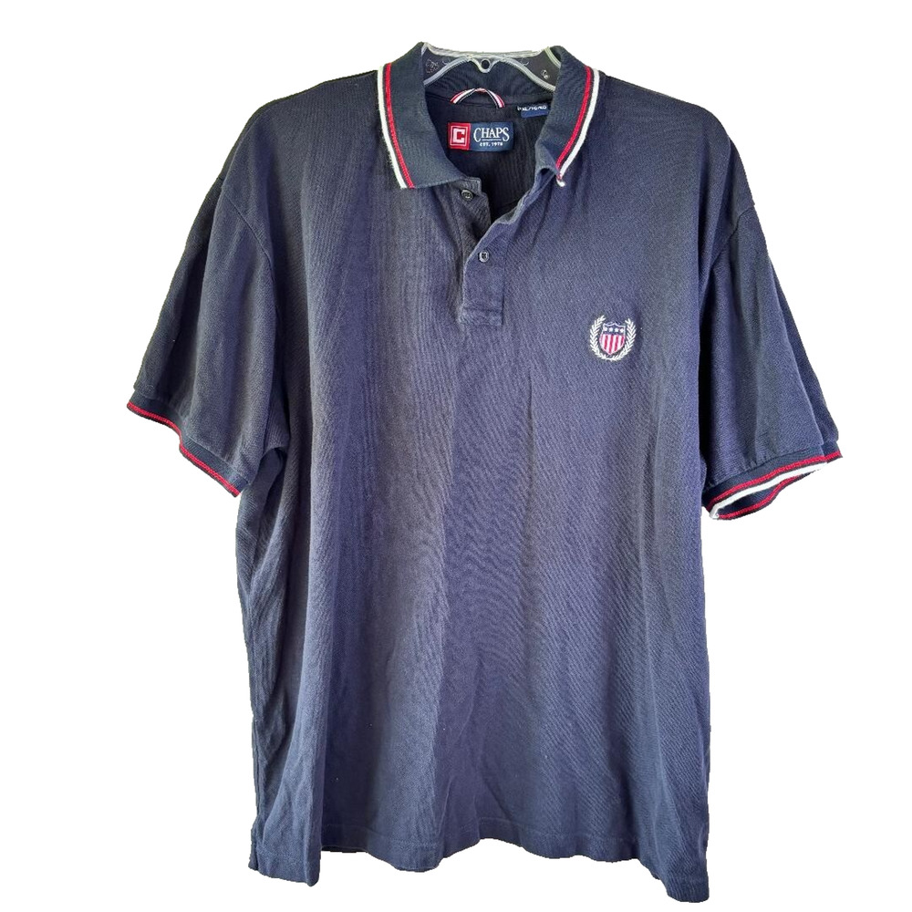 Chaps Short Sleeve Collared Golf Polo Shirt, Navy Blue Men's size XL